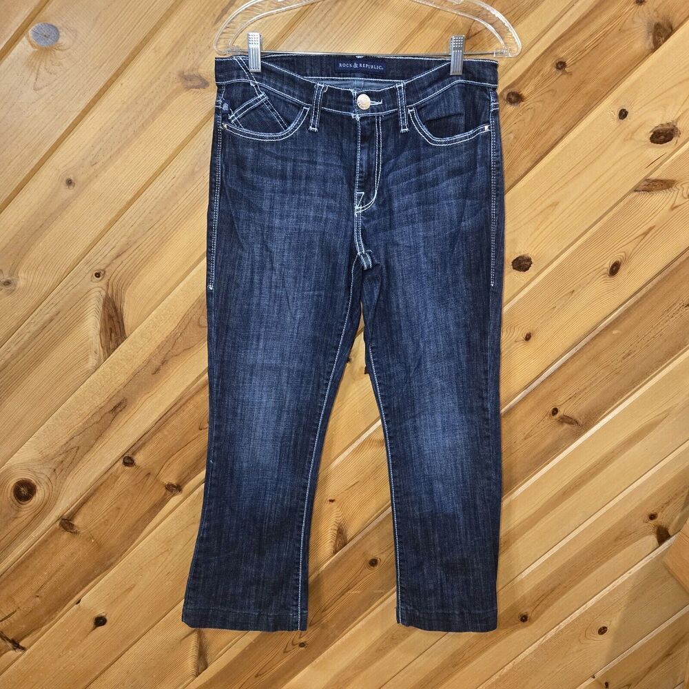 Rock & Republic Womens Kasandra Flare Darsh wash 10M Embroidered Bedazzled